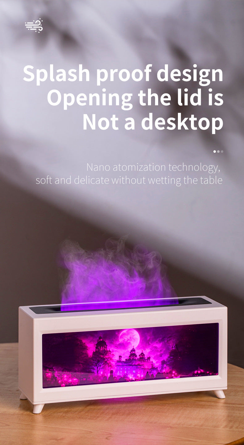 Home Fragrance Diffuser Simulated Fireplace Realistic Flames Aroma Humidifier Quiet Essential Oil Diffuser With Atmosphere Lamp