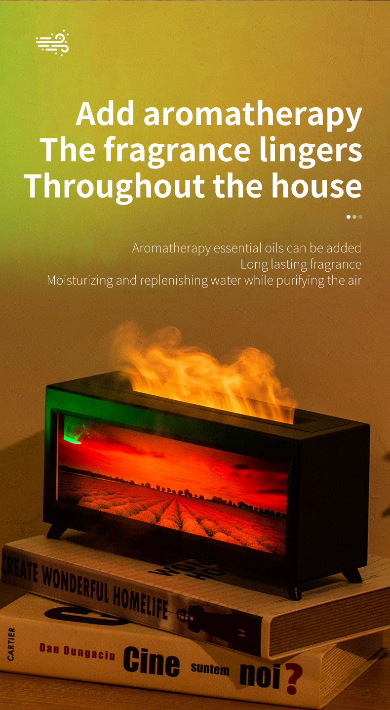 Home Fragrance Diffuser Simulated Fireplace Realistic Flames Aroma Humidifier Quiet Essential Oil Diffuser With Atmosphere Lamp