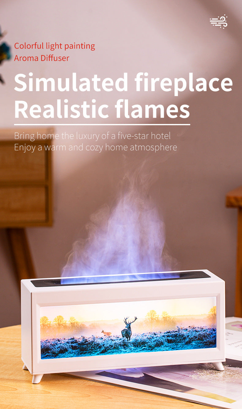 Home Fragrance Diffuser Simulated Fireplace Realistic Flames Aroma Humidifier Quiet Essential Oil Diffuser With Atmosphere Lamp