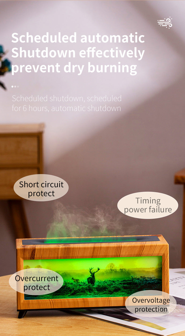 Home Fragrance Diffuser Simulated Fireplace Realistic Flames Aroma Humidifier Quiet Essential Oil Diffuser With Atmosphere Lamp
