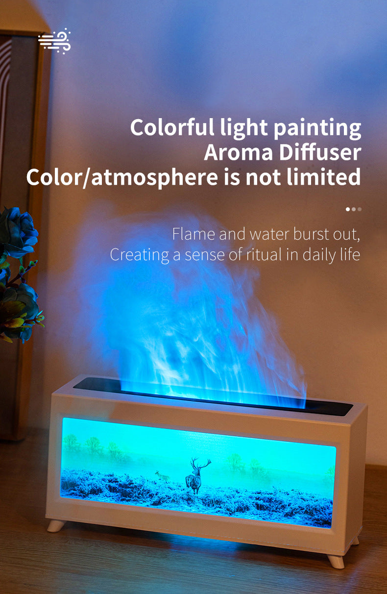 Home Fragrance Diffuser Simulated Fireplace Realistic Flames Aroma Humidifier Quiet Essential Oil Diffuser With Atmosphere Lamp
