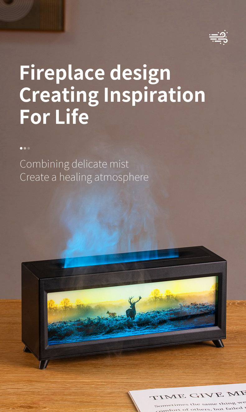 Home Fragrance Diffuser Simulated Fireplace Realistic Flames Aroma Humidifier Quiet Essential Oil Diffuser With Atmosphere Lamp