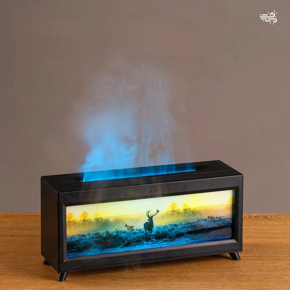 Home Fragrance Diffuser Simulated Fireplace Realistic Flames Aroma Humidifier Quiet Essential Oil Diffuser With Atmosphere Lamp