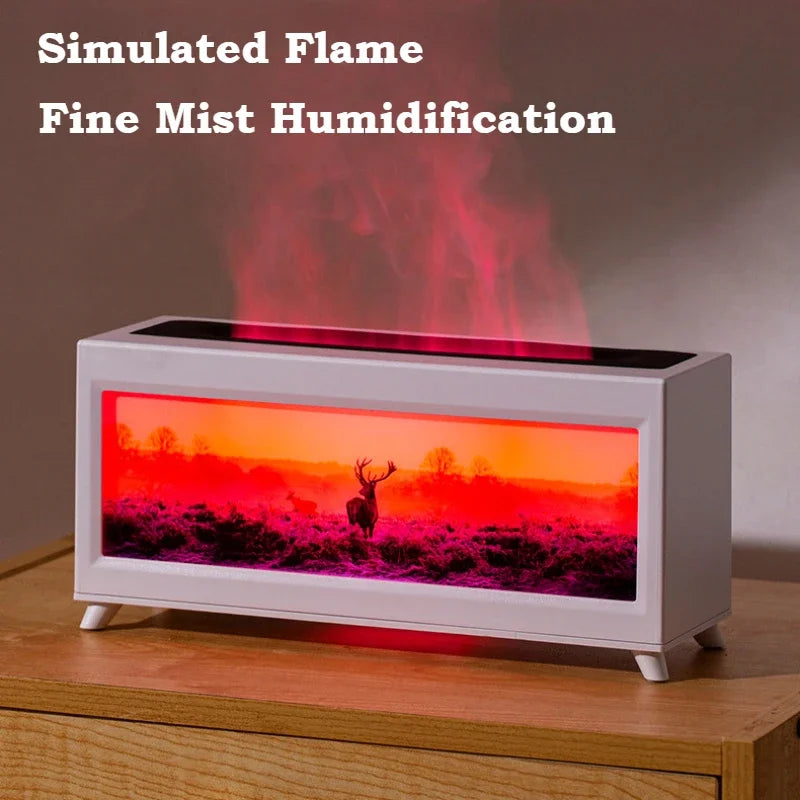 Home Fragrance Diffuser Simulated Fireplace Realistic Flames Aroma Humidifier Quiet Essential Oil Diffuser With Atmosphere Lamp