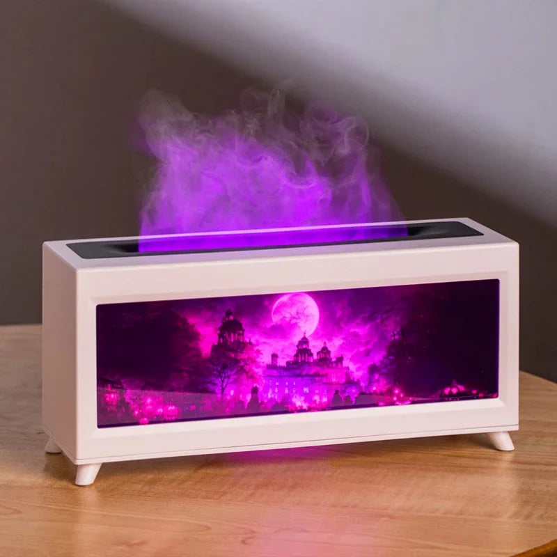 Home Fragrance Diffuser Simulated Fireplace Realistic Flames Aroma Humidifier Quiet Essential Oil Diffuser With Atmosphere Lamp